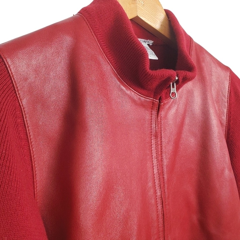 Birch Hill Women's Leather & Wool Zip Jacket. Red. LG - Picture 2 of 11
